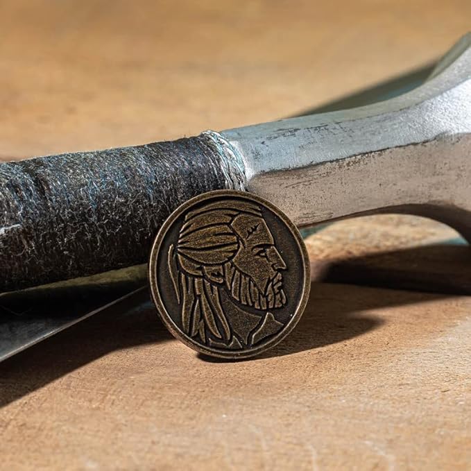 DnD Witcher Dice Set - Black and Silver - Witcher Coin - Close Up