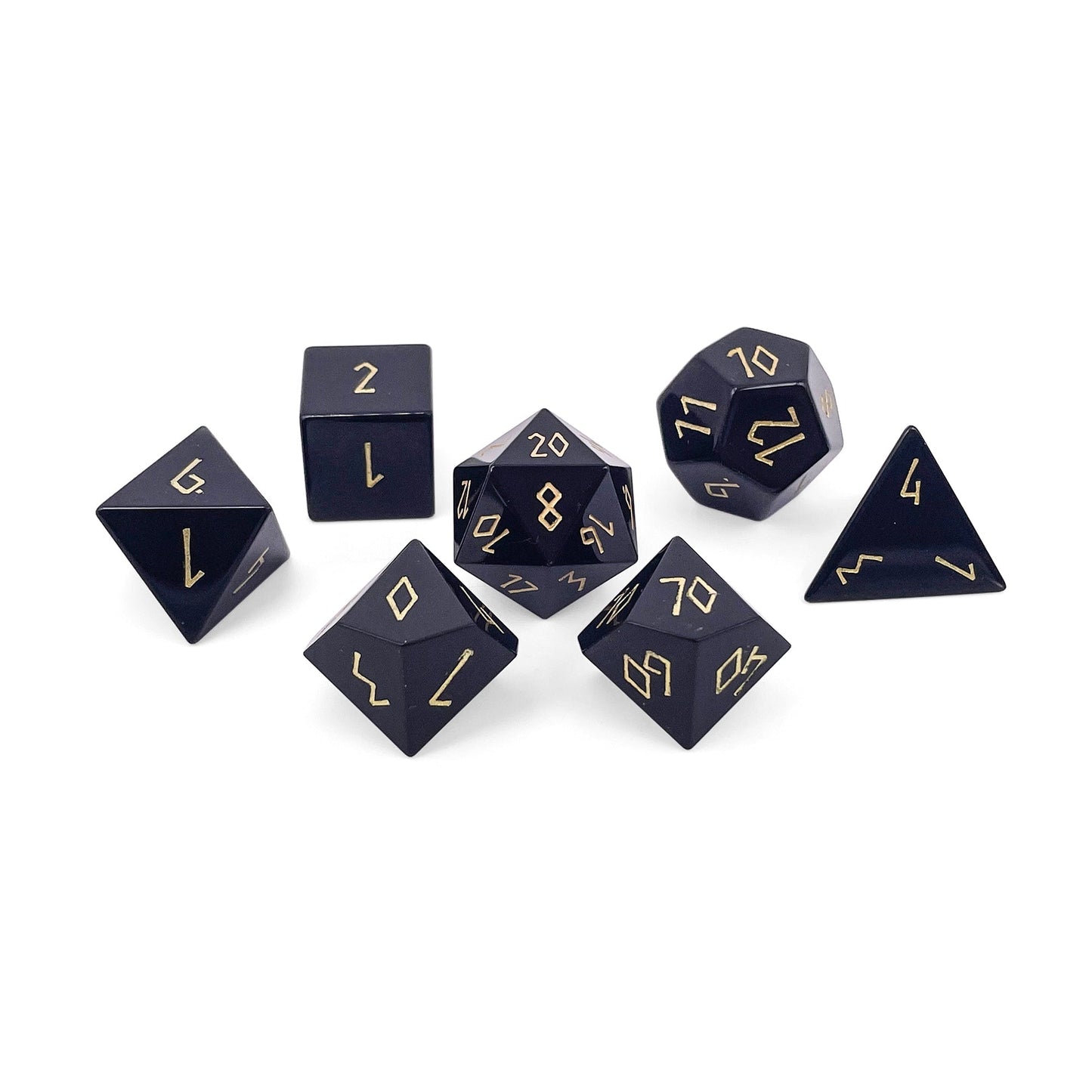 Black Obsidian Gold Font Dice Set | Gemstone Dice