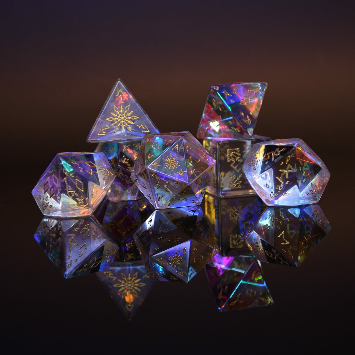 Aurora Frost Prism Glass Dice Set