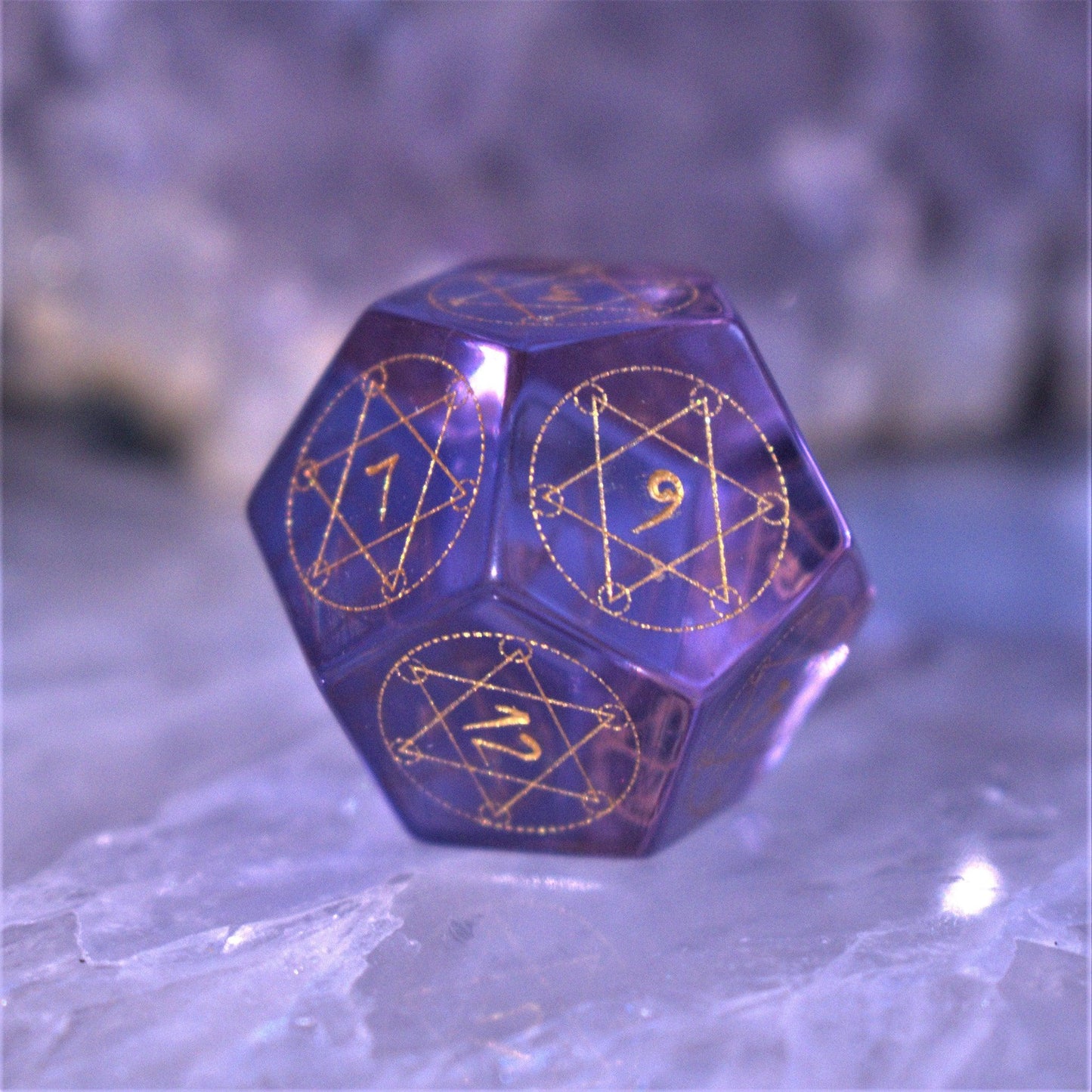 Arcane Sigil Purple Glass Dice Set