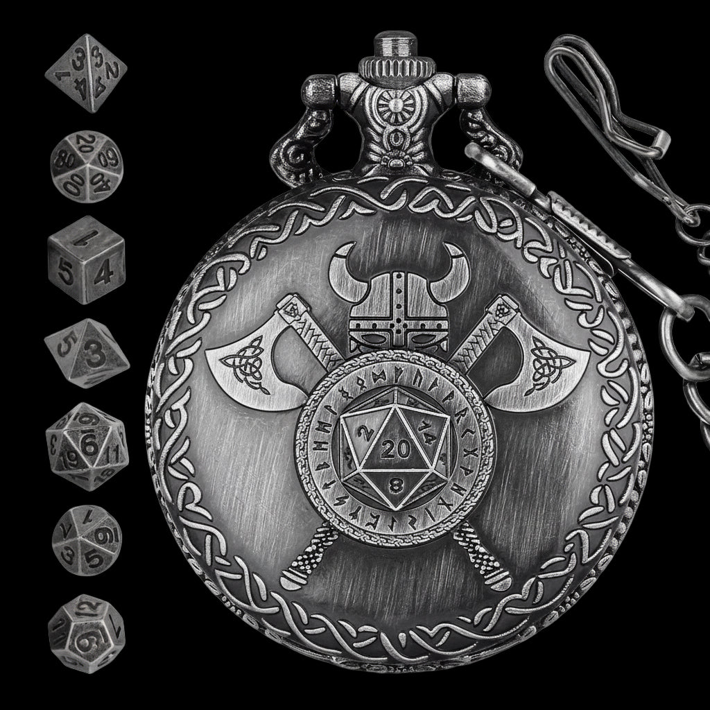 Mythical Metal Dice Cases – Vintage Dice Boxes - 7-Piece Pocket Watch Dice Sets