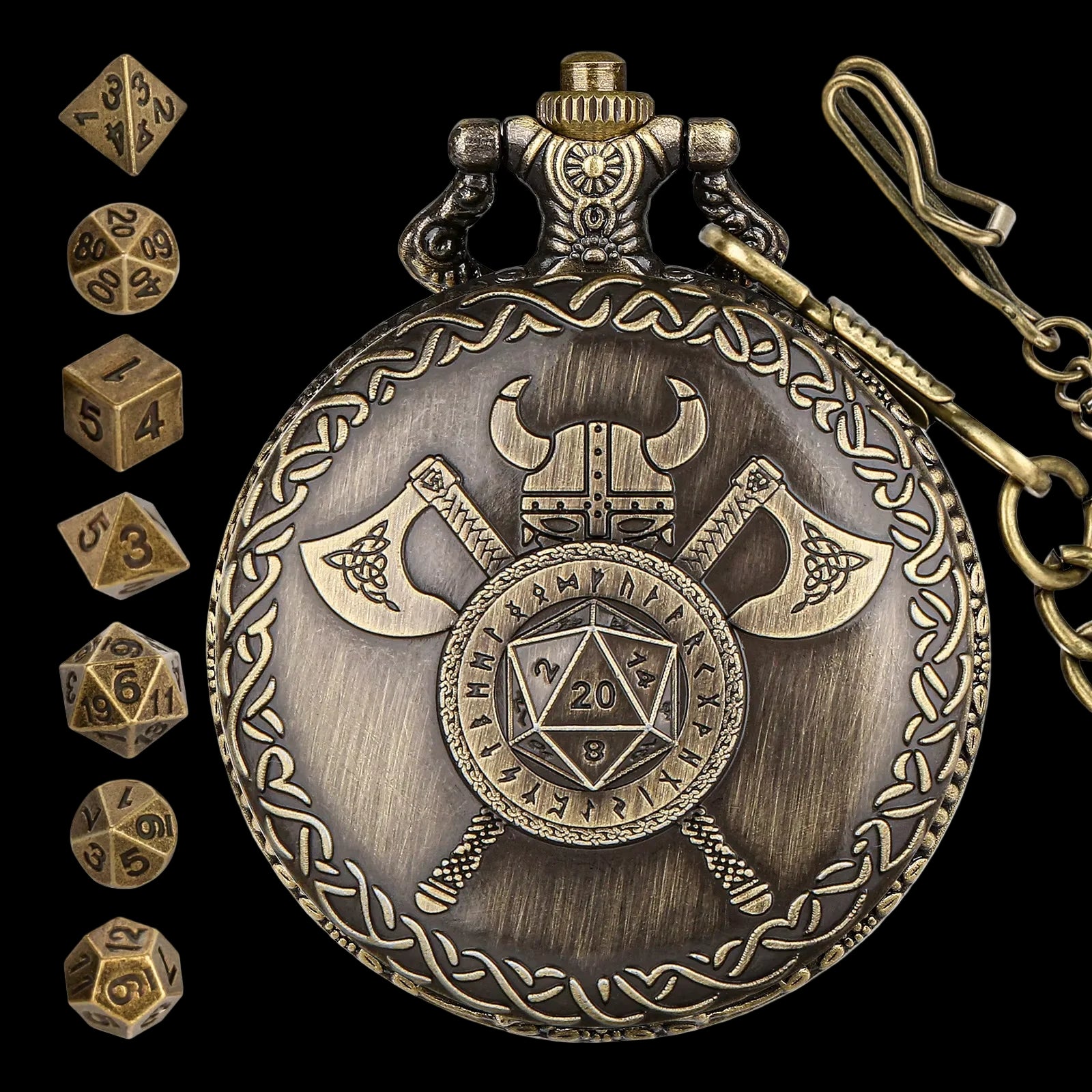 Mythical Metal Dice Cases – Vintage Dice Boxes - 7-Piece Pocket Watch Dice Sets