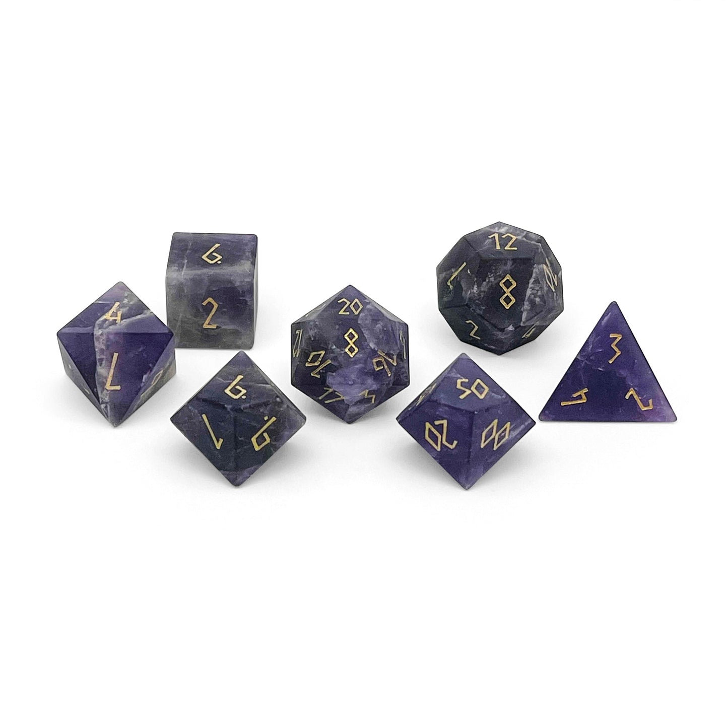 Frosted Gold Font Amethyst Dice Set | Gemstone Dice