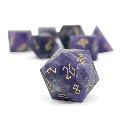 Frosted Gold Font Amethyst Dice Set | Gemstone Dice