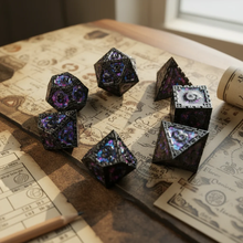 Metal DnD Dice Set - Purple and Black - Assimilation - Close Up