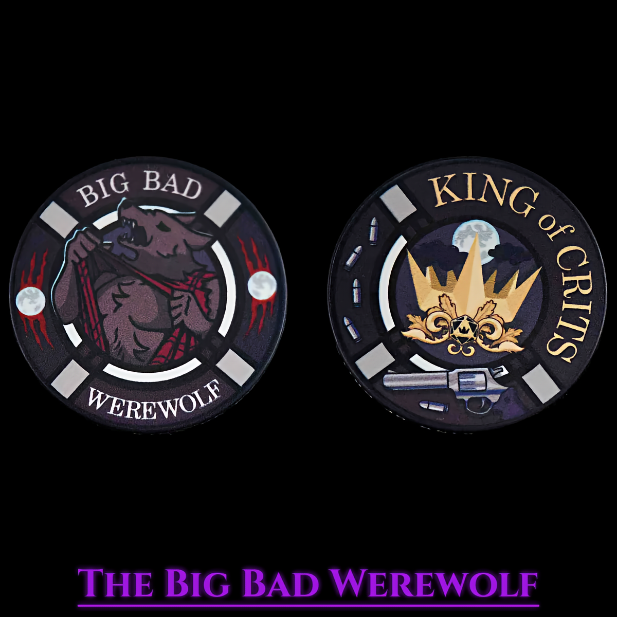 Werewolf Themed Dice Set in Purple and Silver Resin - Ceramic Coin