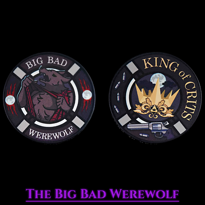 Werewolf Themed Dice Set in Purple and Silver Resin - Ceramic Coin