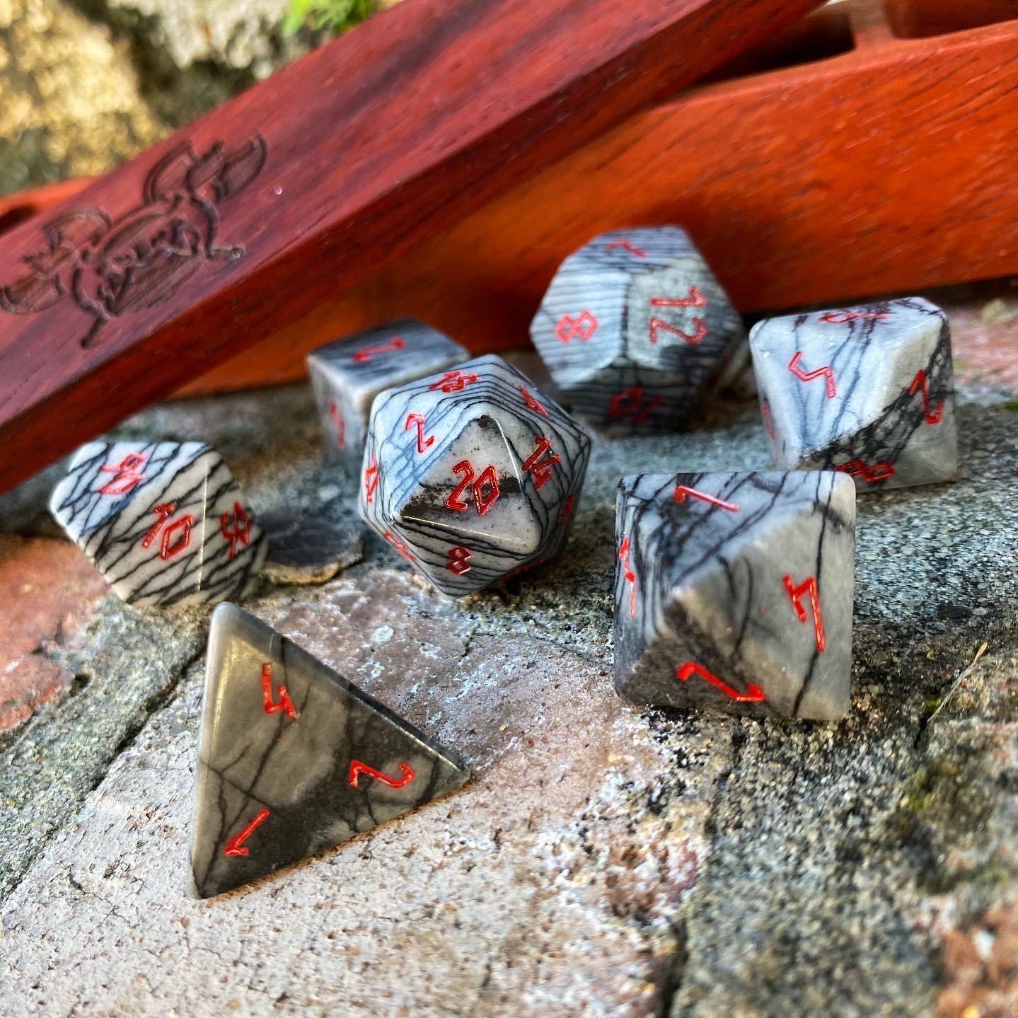 Black Network Agate Dice Set | Gemstone Dice