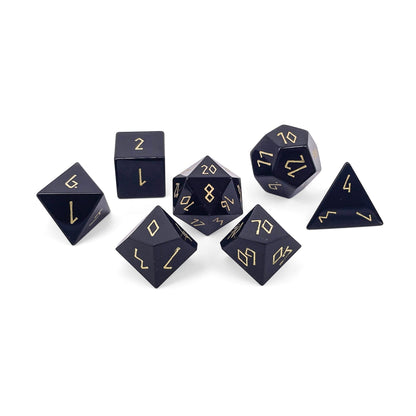 Black Obsidian Gold Font Dice Set | Gemstone Dice