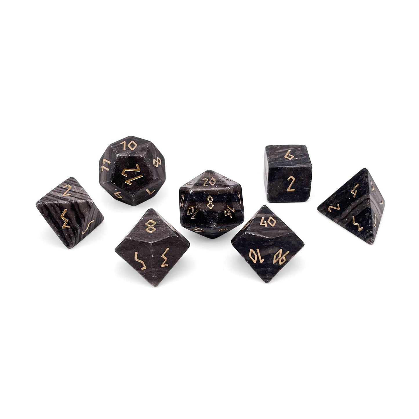 Black Striped Marble Dice Set | Gemstone Dice