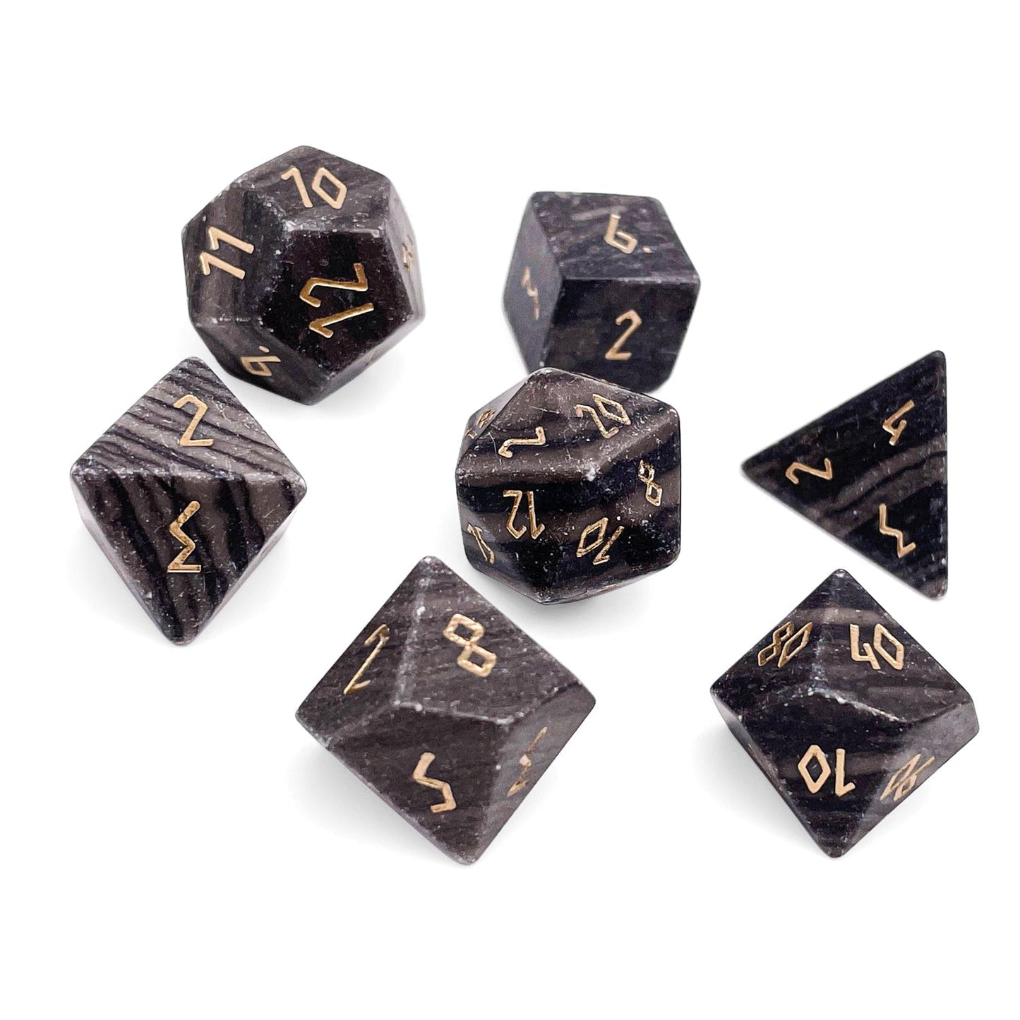 Black Striped Marble Dice Set | Gemstone Dice