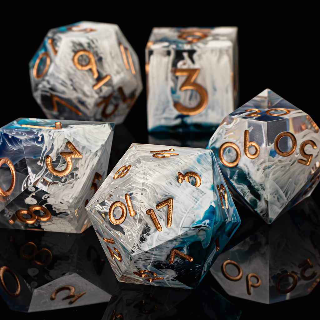 DnD Resin Dice Chaotic Sky Blue and White Swirl