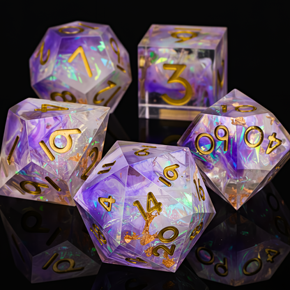 DnD Resin Dice Clear Transparent Purple Gem White Smoke