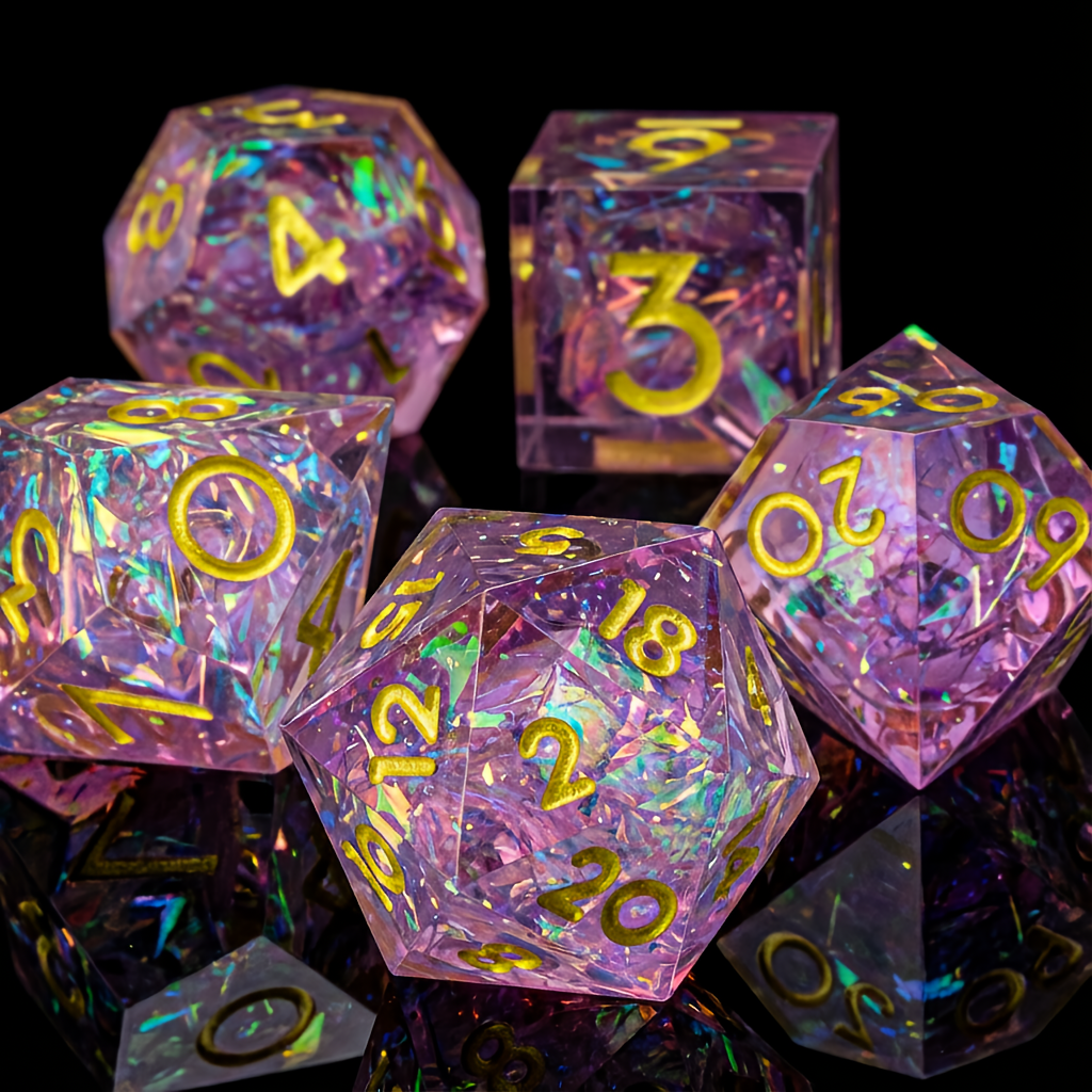 DnD Resin Dice Pink Crystal Gold Numbers