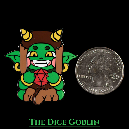 Dice Goblin Enamel Pin – DnD and TCG Accessory - Size Chart