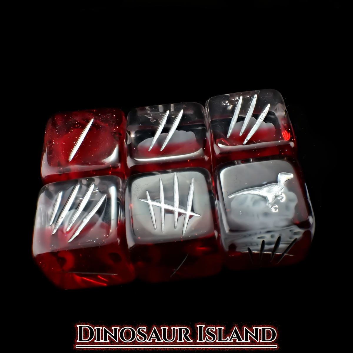 Dinosaur Themed Dice Set in Red and White - d6 Slashes