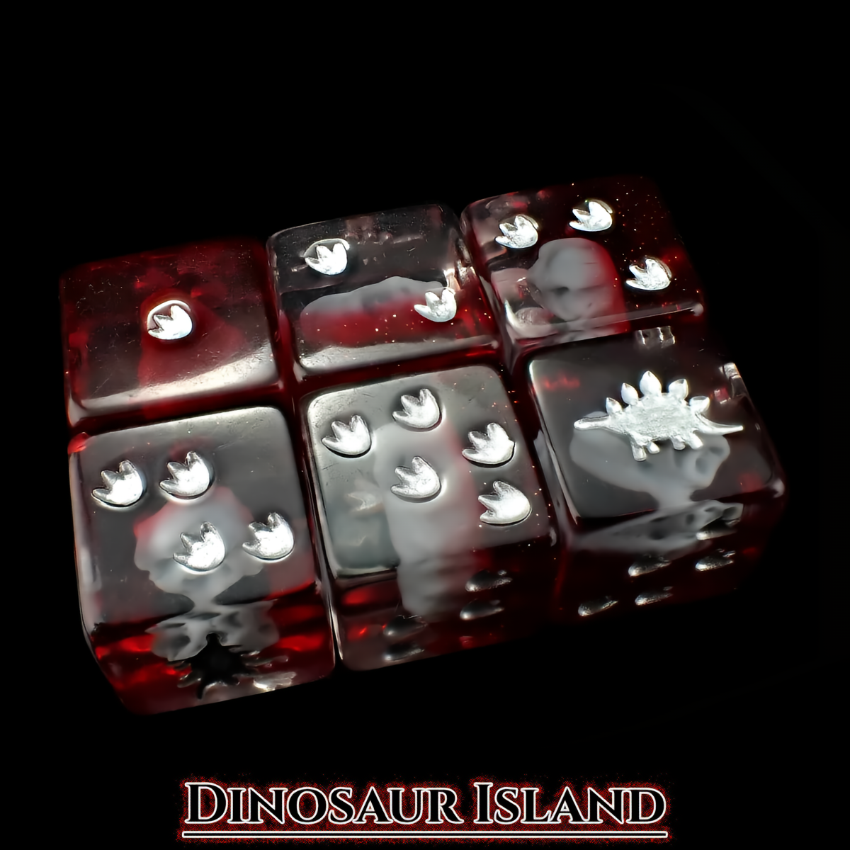 Dinosaur Themed Dice Set in Red and White - d6 Tracks