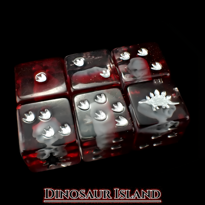 Dinosaur Themed Dice Set in Red and White - d6 Tracks