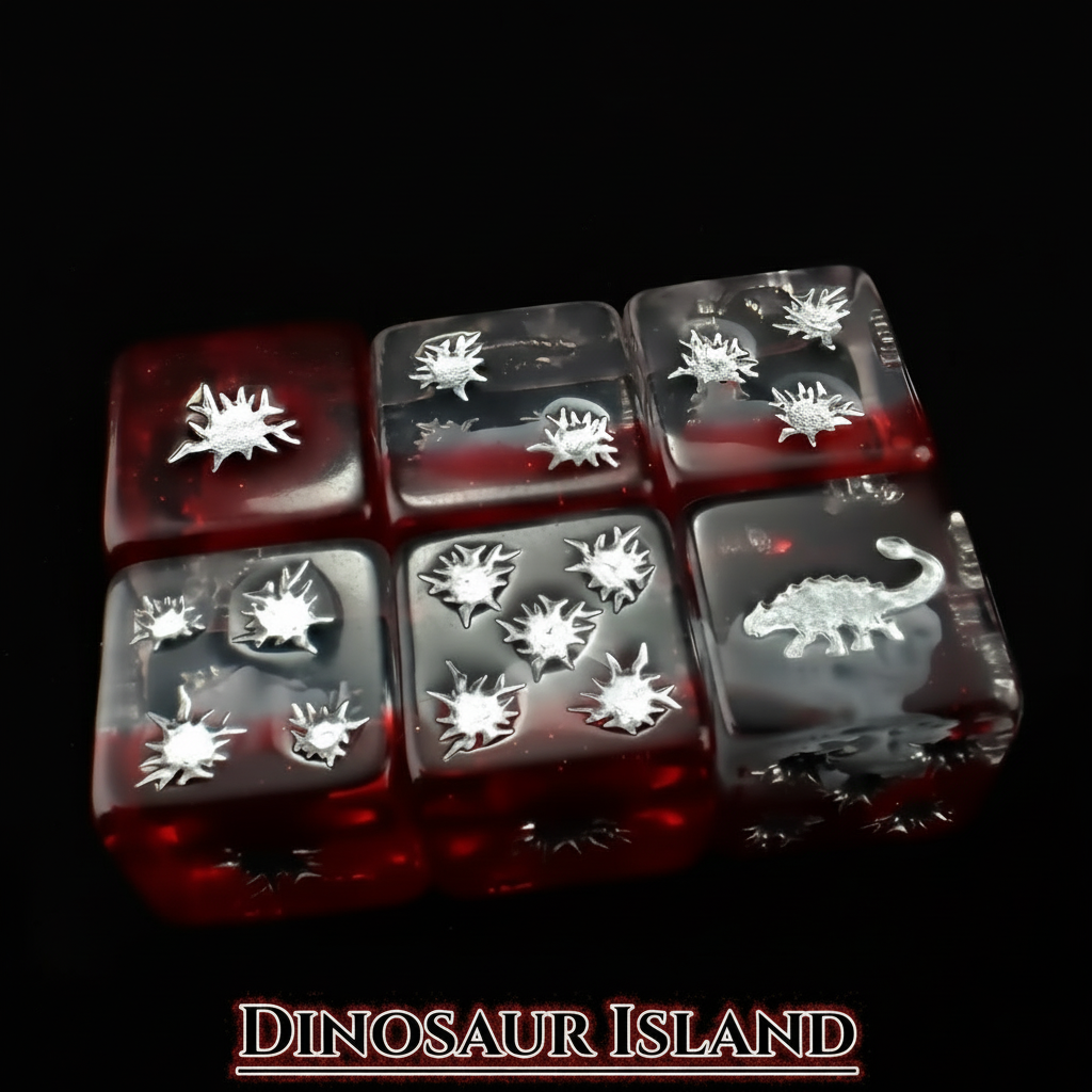 Dinosaur Themed Dice Set in Red and White - d6 Craters