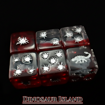 Dinosaur Themed Dice Set in Red and White - d6 Craters