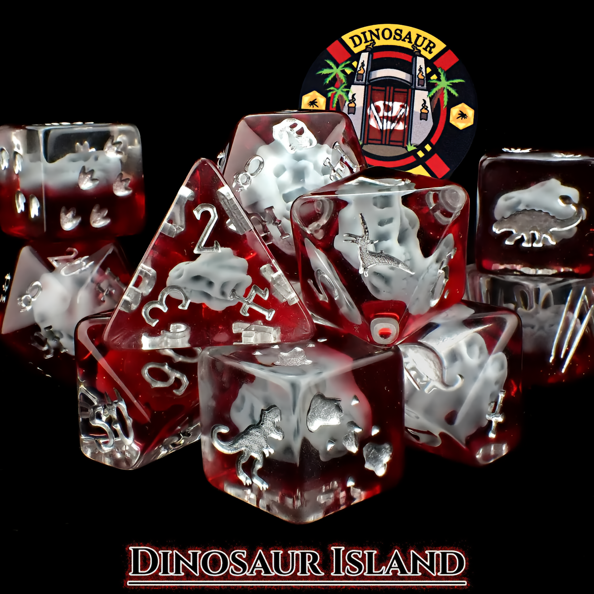 Dinosaur Themed Dice Set in Red and White