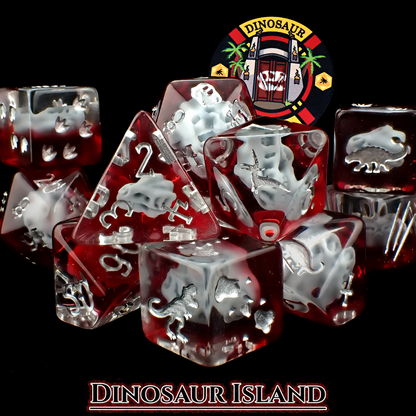 Dinosaur Themed Dice Set in Red and White