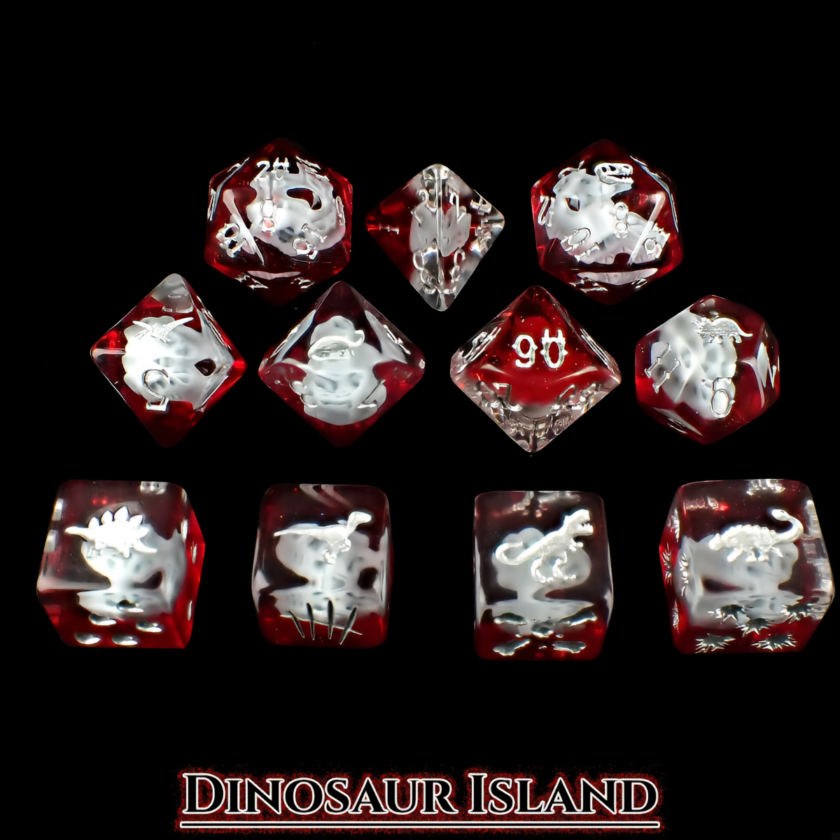 Dinosaur Themed Dice Set in Red and White - Full Set