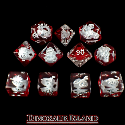 Dinosaur Themed Dice Set in Red and White - Full Set