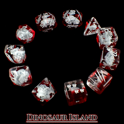 Dinosaur Themed Dice Set in Red and White - Top View