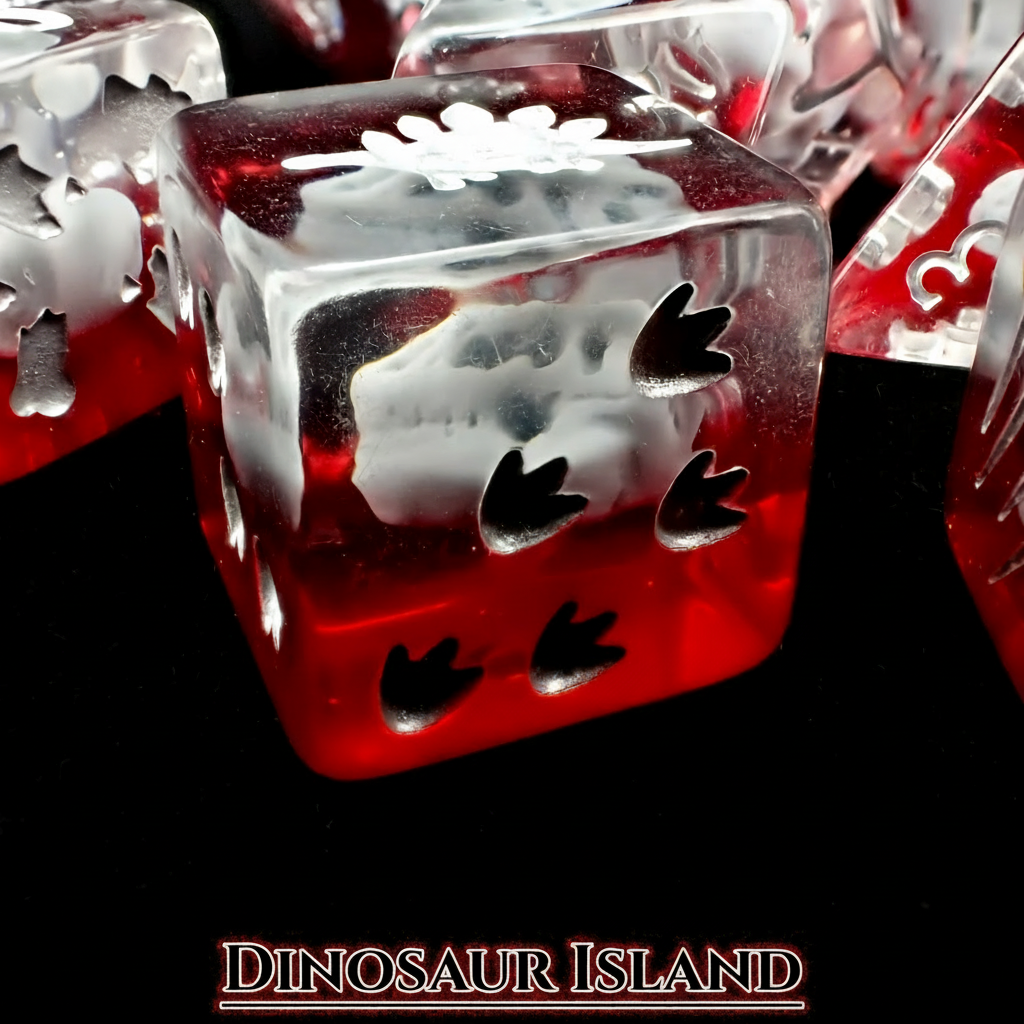 Dinosaur Themed Dice Set in Red and White - d6 Footprint
