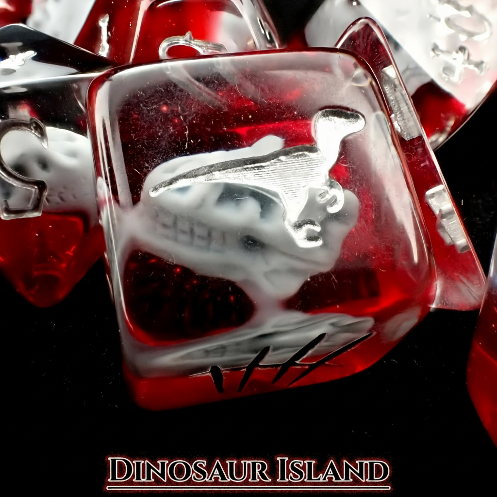 Dinosaur Themed Dice Set in Red and White - d6 Raptor