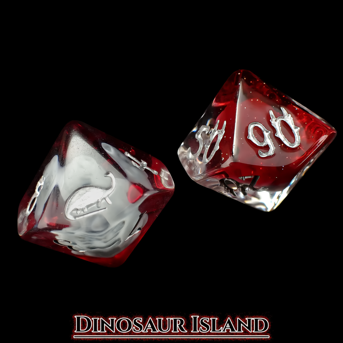 Dinosaur Themed Dice Set in Red and White - d10