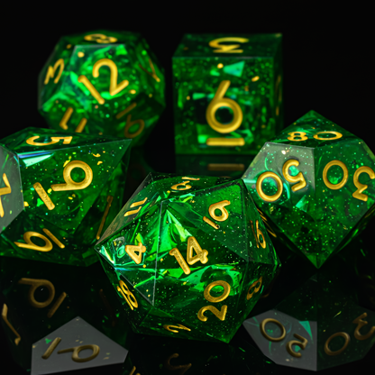 DnD Resin Dice Electric Green Gold Numbers