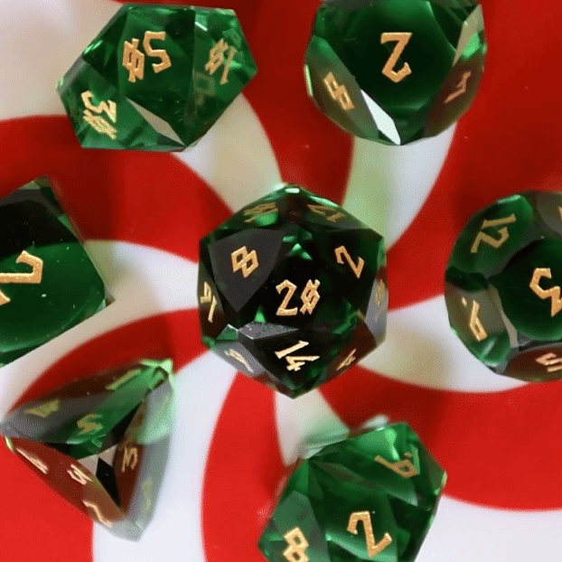 Emerald Crown Glass Dice Set