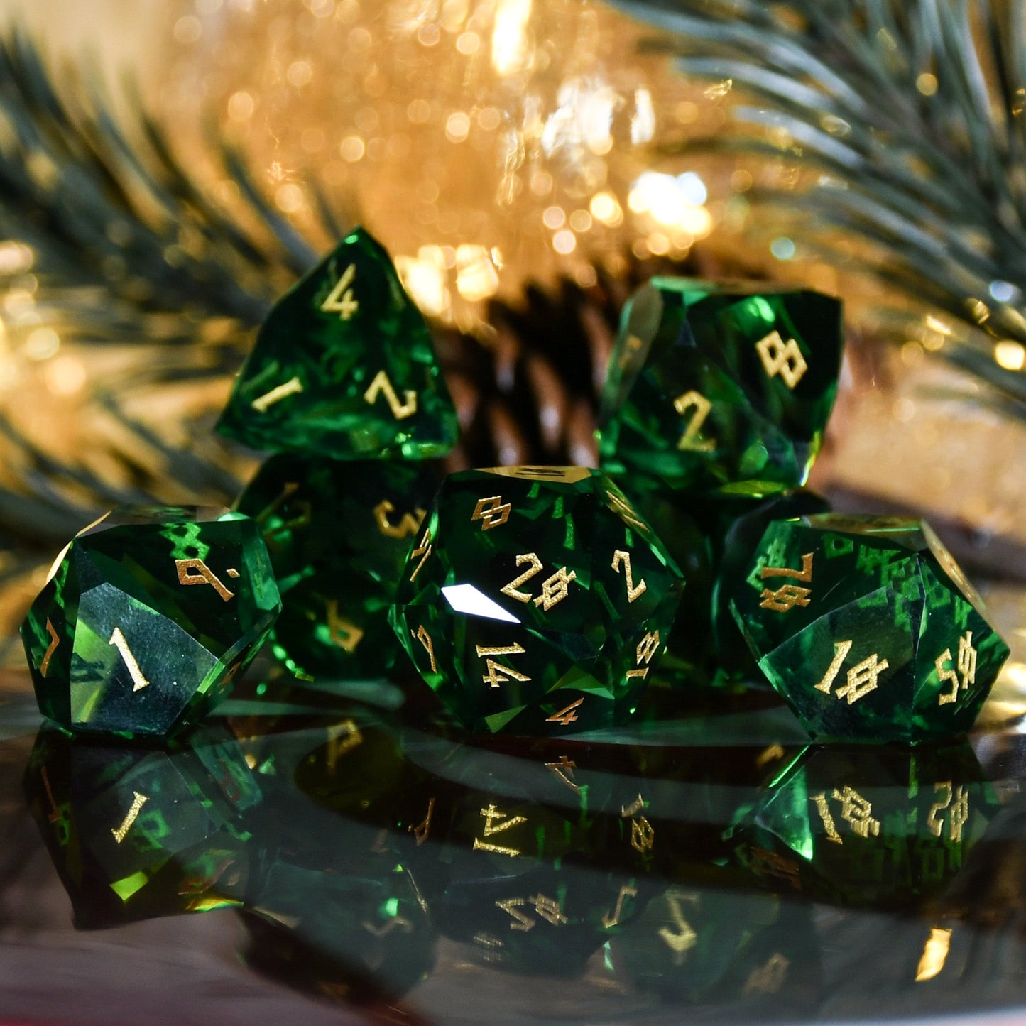 Emerald Crown Glass Dice Set