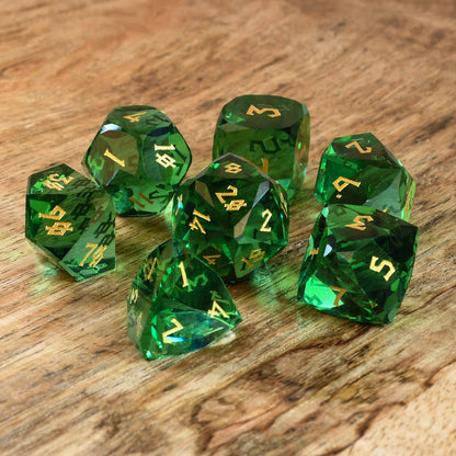Emerald Crown Glass Dice Set