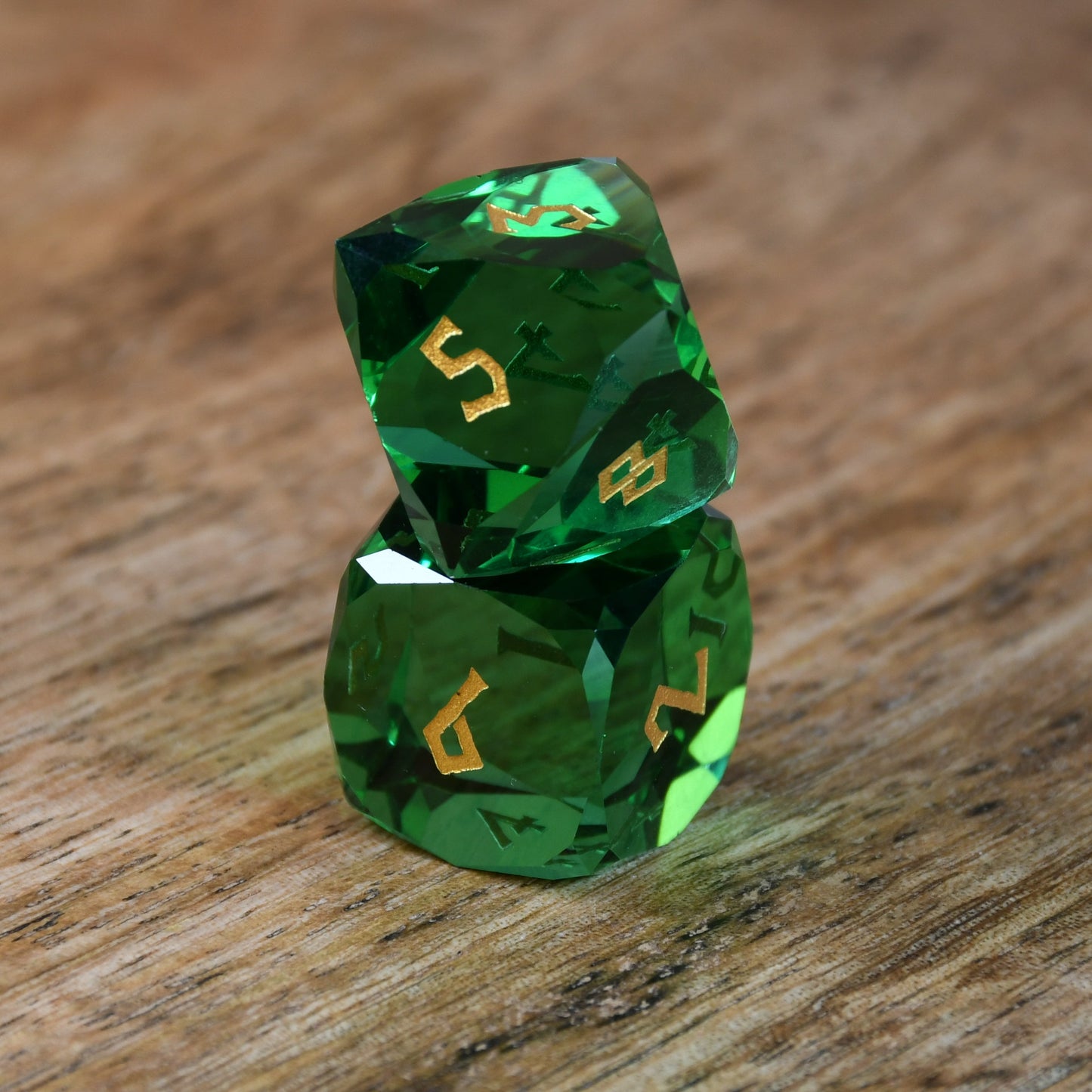 Emerald Crown Glass Dice Set