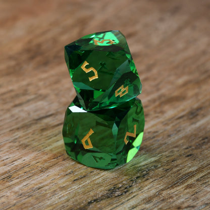Emerald Crown Glass Dice Set
