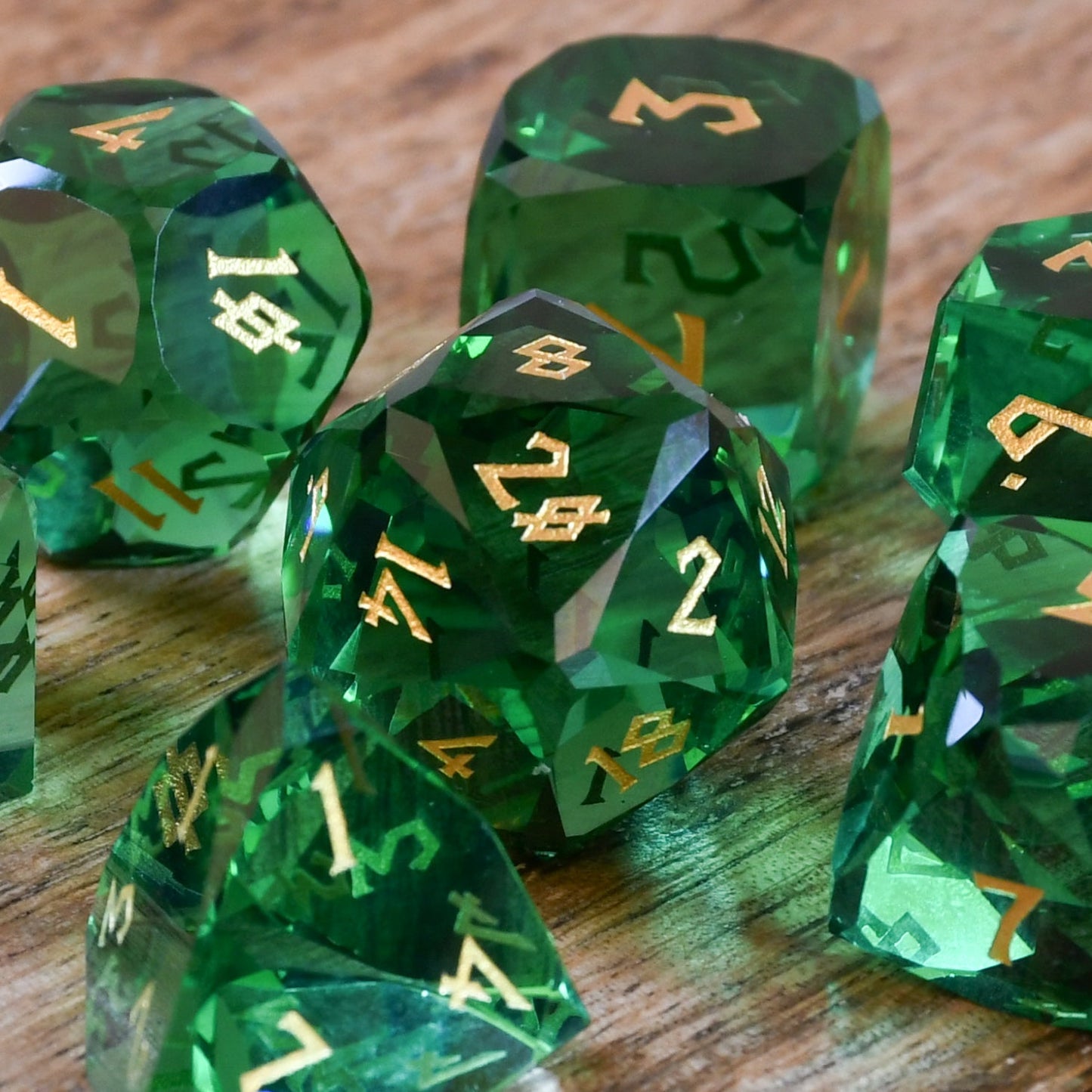 Emerald Crown Glass Dice Set