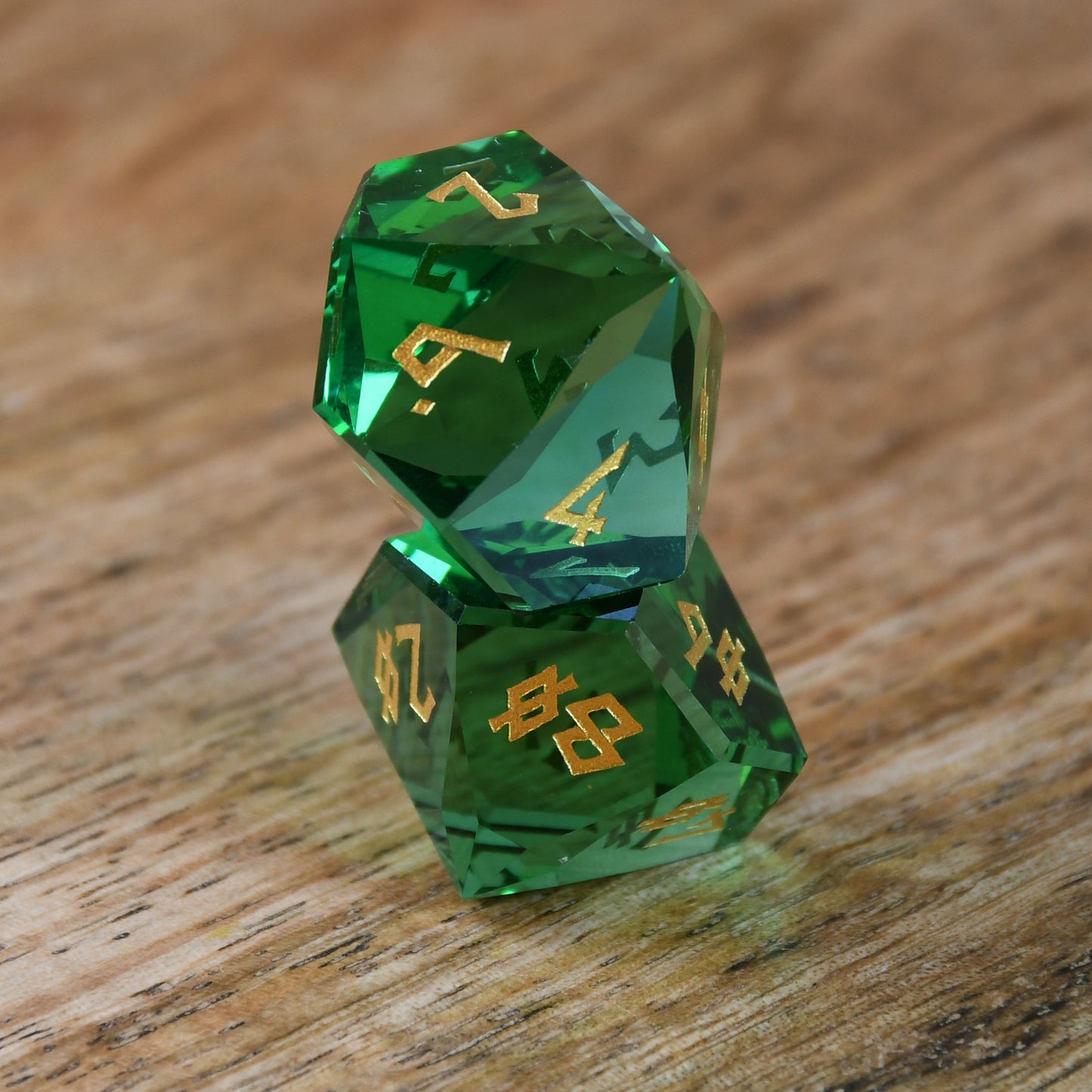 Emerald Crown Glass Dice Set