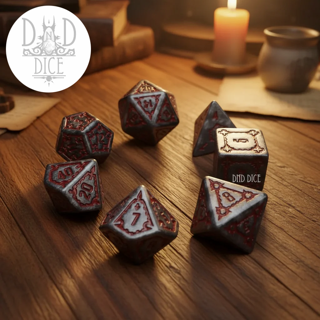 Giant Dice Set with Fire Giant Theme in Gray and Red Top View