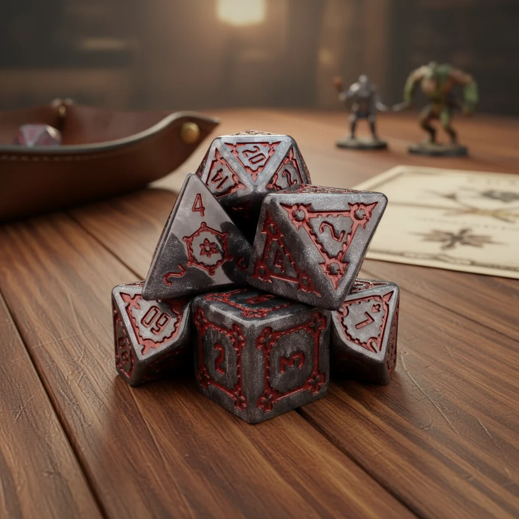 Giant Dice Set with Fire Giant Theme in Gray and Red
