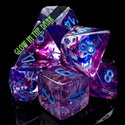 Glow In The Dark Resin Dice Set - Purple and Blue