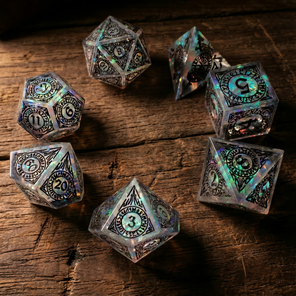 Handmade Dice Set with Nordic Design  Pearlescent Finish Full View