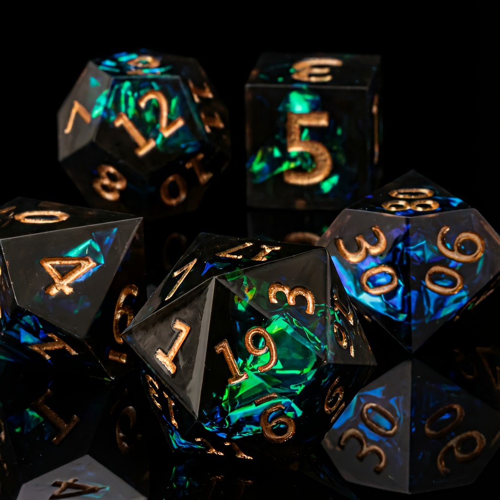 Floral, Transparent,  Dice Sets - 7-Piece Set