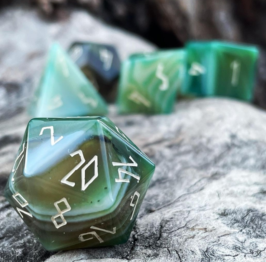 Green Striped Agate Dice Set | Gemstone Dice
