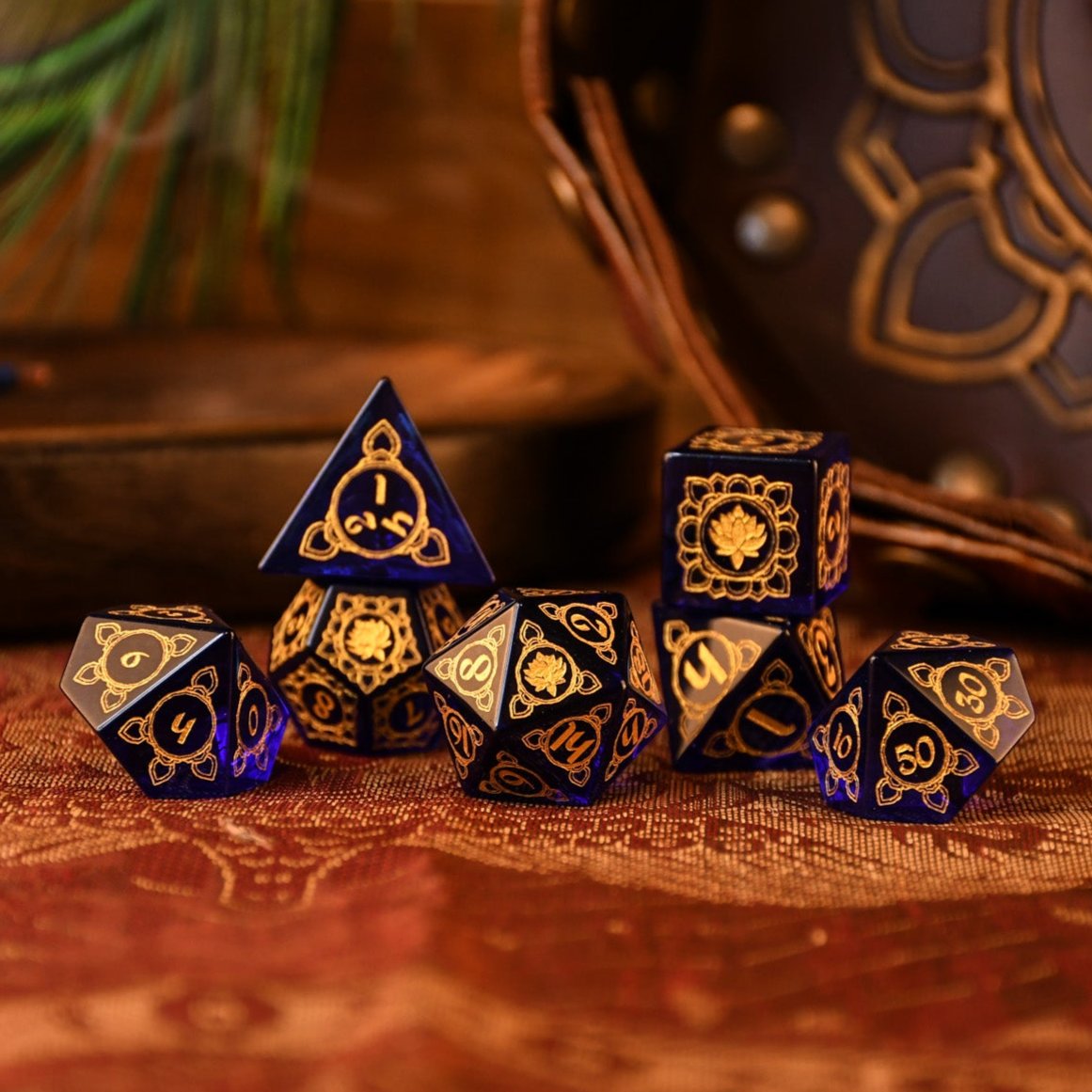 Sapphire Lotus Glass Dice Set