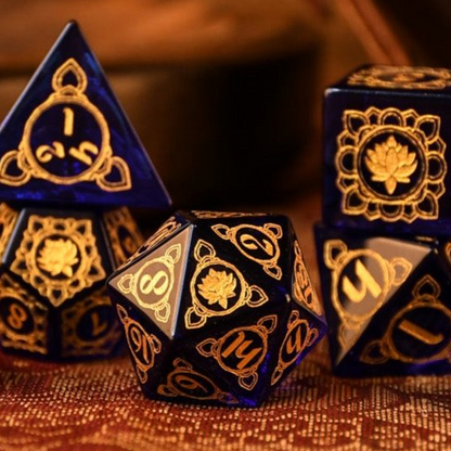 Sapphire Lotus Glass Dice Set