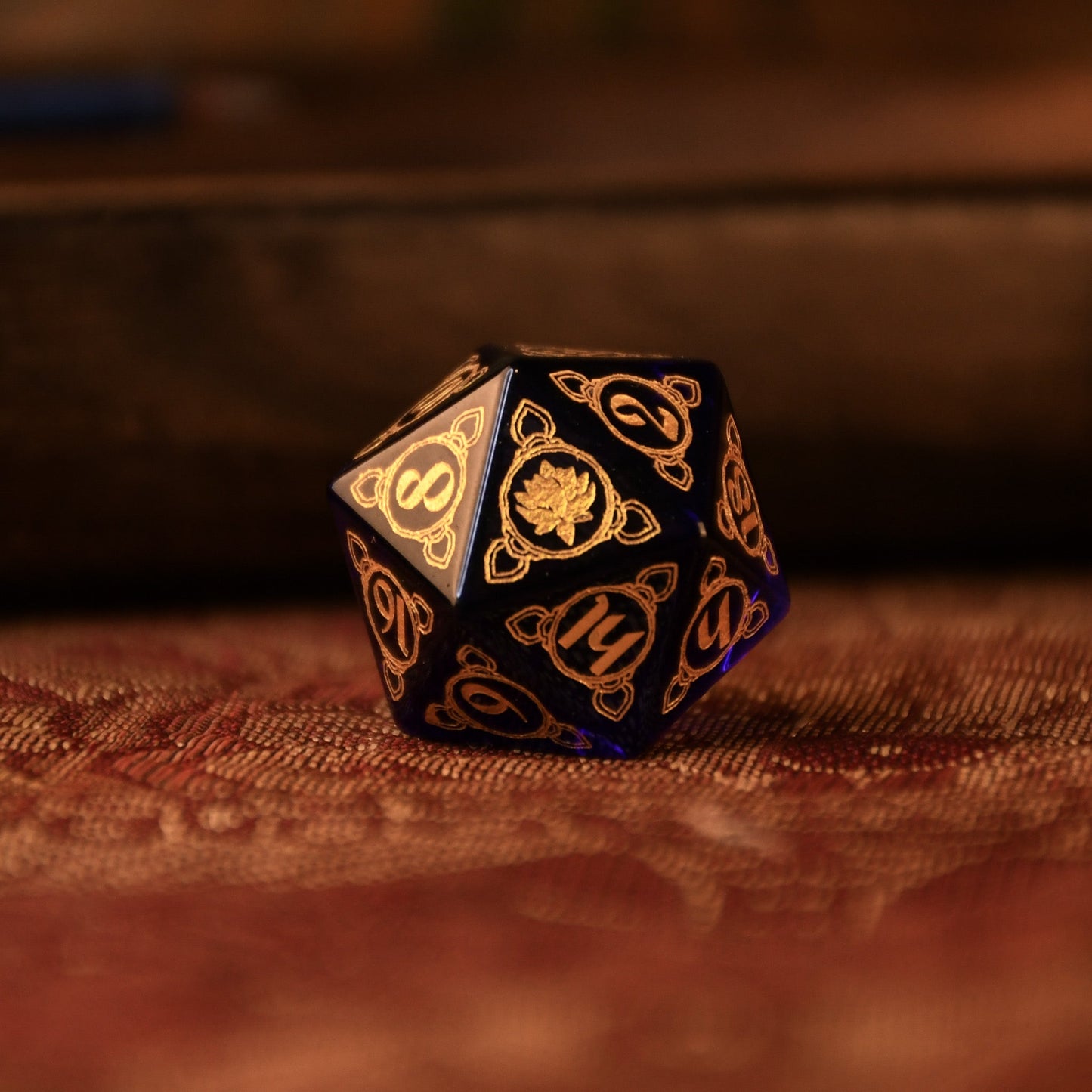 Sapphire Lotus Glass Dice Set