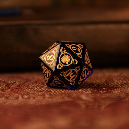 Sapphire Lotus Glass Dice Set